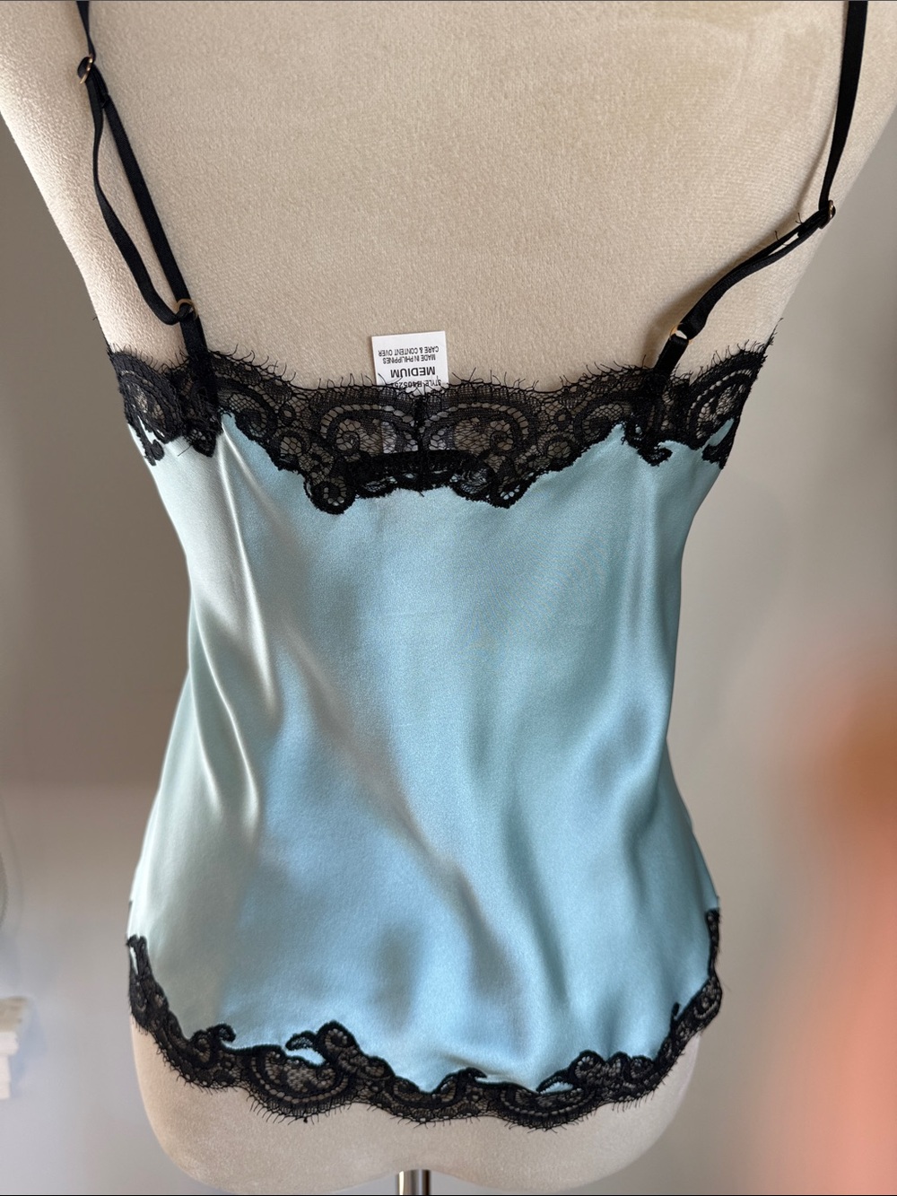 Natori seafoam Blue Slip with Black Lace Trim - Picture 8 of 8
